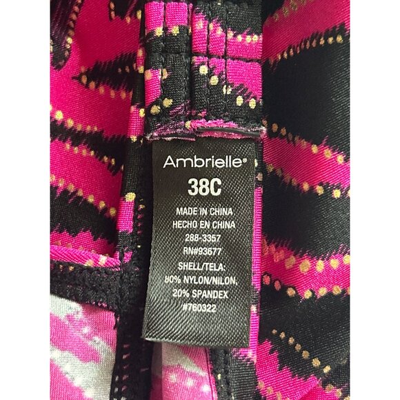 Ambrielle Halter Style, Black, Pink With Gold Glitter Tankini Swimsuit Top, 38C - Picture 7 of 8